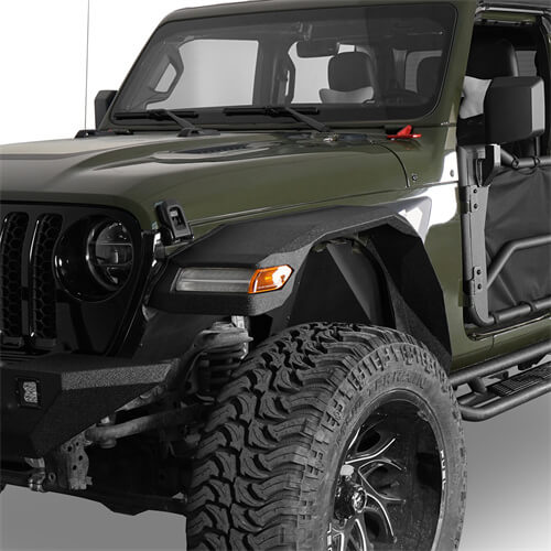 Hooke Road Wide Flat Front Fender Flares 4x4 Wheel Parts For 2018-2023 Jeep Wrangler JL & Gladiator JT  b7015s 6