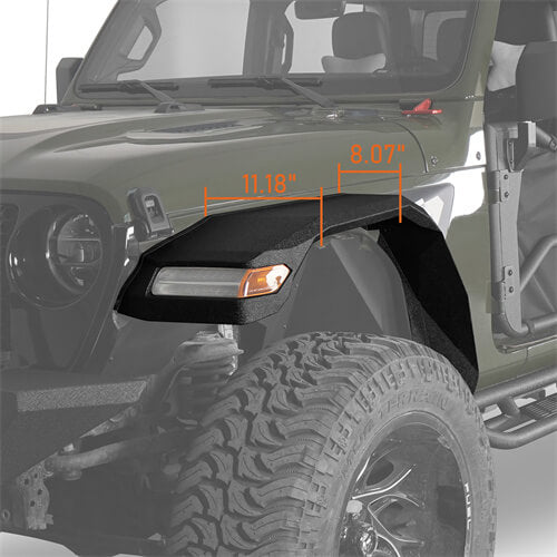 Hooke Road Wide Flat Front Fender Flares 4x4 Wheel Parts For 2018-2023 Jeep Wrangler JL & Gladiator JT  b7015s 8