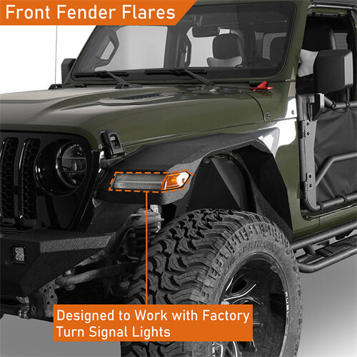 Hooke Road Wide Flat Front Fender Flares 4x4 Wheel Parts For 2018-2023 Jeep Wrangler JL & Gladiator JT  b7015s 9