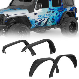 Hooke Road 2018-2025 Jeep Wrangler JL Front & Rear Fender Flares Kit 4 Pcs b3087 1