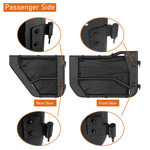 18-23 Jeep Wrangler JL & Gladiator JT Tube Half Front & Rear Doors w/ Black Shade Skins - Hooke Road b3042s 17