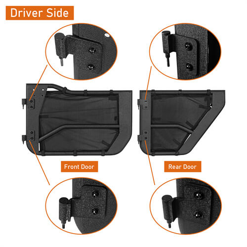 18-23 Jeep Wrangler JL & Gladiator JT Tube Half Front & Rear Doors w/ Black Shade Skins - Hooke Road b3042s 18