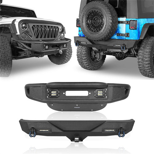 Load image into Gallery viewer, HookeRoad Lotus Tubular Front Bumper &amp; Rear Bumper Combo for 2007-2018 Jeep Wrangler JK JKU Hooke Road HE.2032+HE.2030 1
