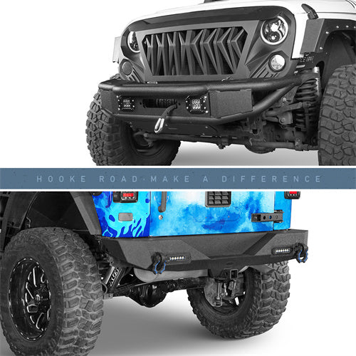 HookeRoad Lotus Tubular Front Bumper & Rear Bumper Combo for 2007-2018 Jeep Wrangler JK JKU Hooke Road HE.2032+HE.2030 2