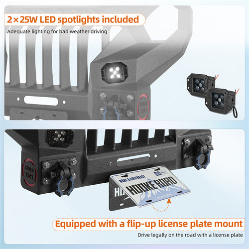 Hooke Road 2020-2025 Jeep Gladiator JT Stubby Mad Max Front Bumper w/Winch plate b3020a2s 7