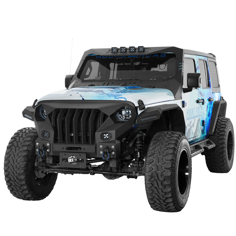 Load image into Gallery viewer, Hooke Road Front Bumper w/Mad Max Grill (18-25 Jeep Wrangler JL)
