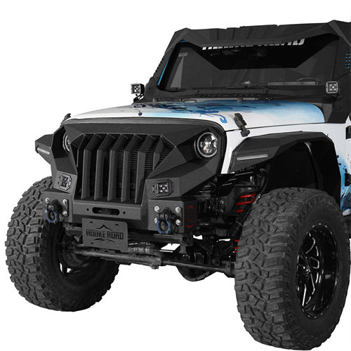 Front Bumper w/Grille Guard &  Winch plate for 2007-2018 Jeep Wrangler JK Hooke Road b2038abs 2