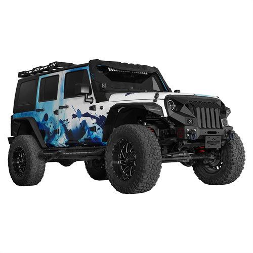 Front Bumper w/Grille Guard &  Winch plate for 2007-2018 Jeep Wrangler JK Hooke Road b2038abs 3