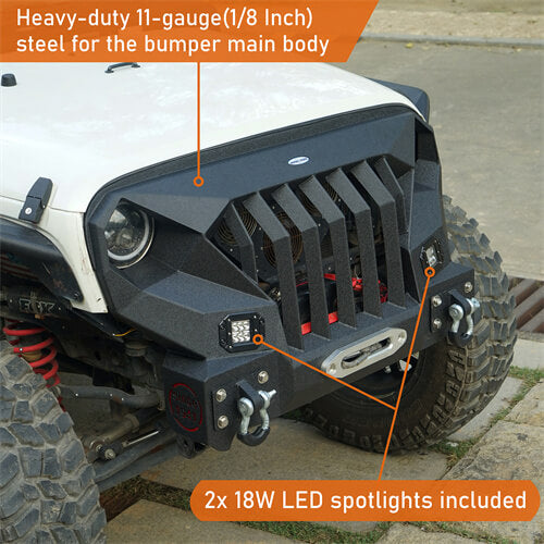 HookeRoad Front Bumper w/Grille Guard &  Winch plate for 2007-2018 Jeep Wrangler JK b2038s 11