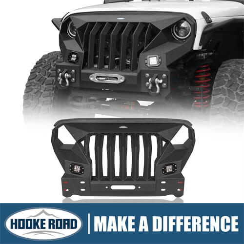 Load image into Gallery viewer, HookeRoad Front Bumper w/Grille Guard &amp;  Winch plate for 2007-2018 Jeep Wrangler JK b2038s 1
