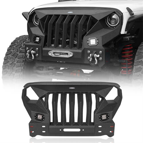 Load image into Gallery viewer, HookeRoad Front Bumper w/Grille Guard &amp;  Winch plate for 2007-2018 Jeep Wrangler JK b2038s 2
