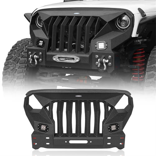 HookeRoad Front Bumper w/Grille Guard &  Winch plate for 2007-2018 Jeep Wrangler JK b2038s 2