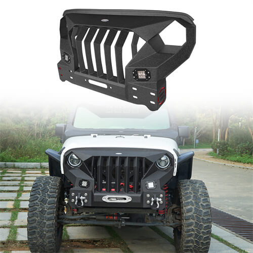 Load image into Gallery viewer, HookeRoad Front Bumper w/Grille Guard &amp;  Winch plate for 2007-2018 Jeep Wrangler JK b2038s 3

