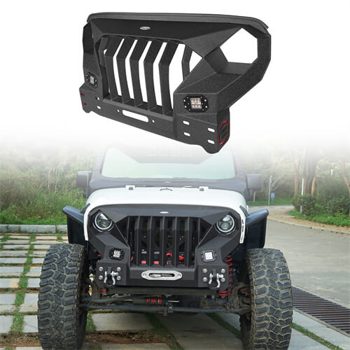 HookeRoad Front Bumper w/Grille Guard &  Winch plate for 2007-2018 Jeep Wrangler JK b2038s 3