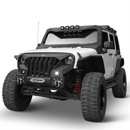 HookeRoad Front Bumper w/Grille Guard &  Winch plate for 2007-2018 Jeep Wrangler JK b2038s 4