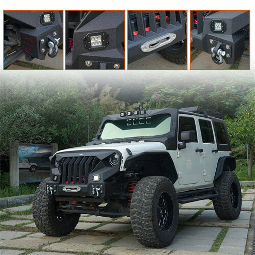 HookeRoad Front Bumper w/Grille Guard &  Winch plate for 2007-2018 Jeep Wrangler JK b2038s 5