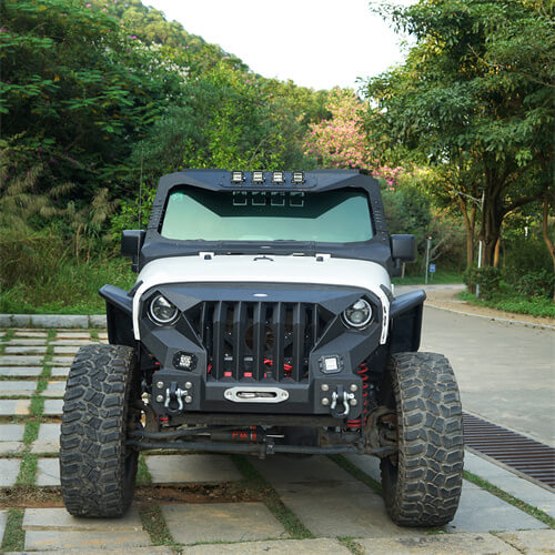 HookeRoad Front Bumper w/Grille Guard &  Winch plate for 2007-2018 Jeep Wrangler JK b2038s 6