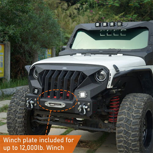 HookeRoad Front Bumper w/Grille Guard &  Winch plate for 2007-2018 Jeep Wrangler JK b2038s 7