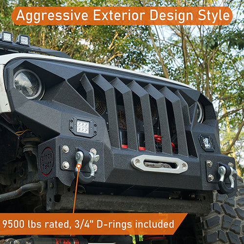 Load image into Gallery viewer, HookeRoad Front Bumper w/Grille Guard &amp; Rear Bumper for 2007-2018 Jeep Wrangler JK Hooke Road HE.2038+2030 11
