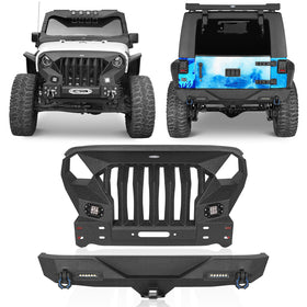 HookeRoad Front Bumper w/Grille Guard & Rear Bumper for 2007-2018 Jeep Wrangler JK Hooke Road HE.2038+2030 1