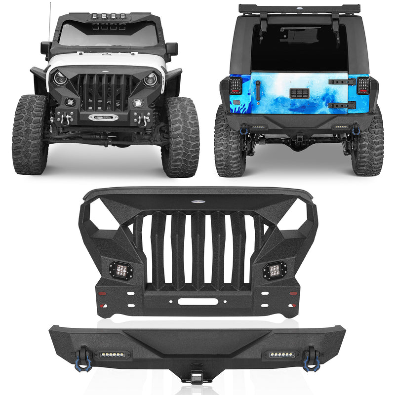 Load image into Gallery viewer, HookeRoad Front Bumper w/Grille Guard &amp; Rear Bumper for 2007-2018 Jeep Wrangler JK Hooke Road HE.2038+2030 1
