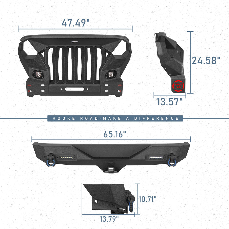 Load image into Gallery viewer, HookeRoad Front Bumper w/Grille Guard &amp; Rear Bumper for 2007-2018 Jeep Wrangler JK Hooke Road HE.2038+2030 24
