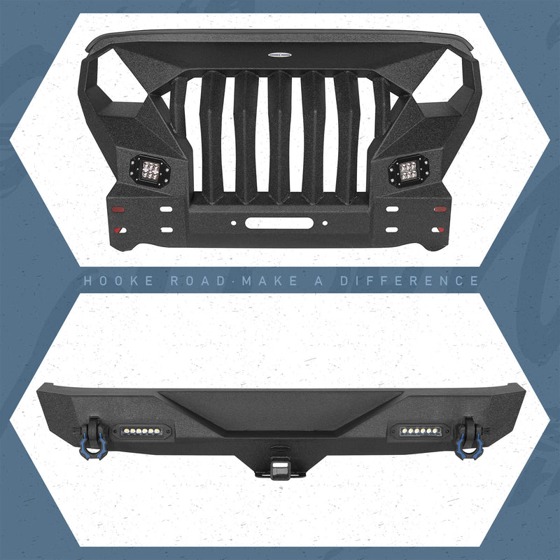 Load image into Gallery viewer, HookeRoad Front Bumper w/Grille Guard &amp; Rear Bumper for 2007-2018 Jeep Wrangler JK Hooke Road HE.2038+2030 2
