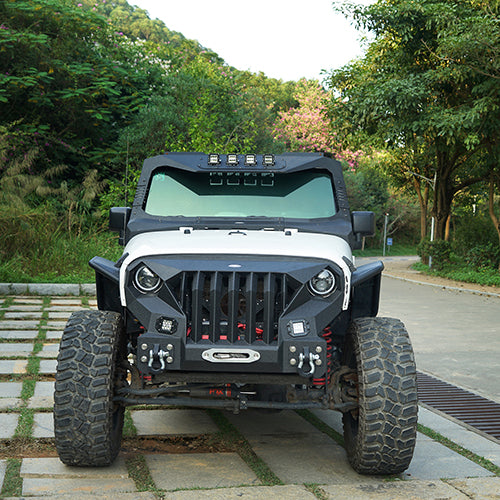 HookeRoad Front Bumper w/Grille Guard & Rear Bumper for 2007-2018 Jeep Wrangler JK Hooke Road HE.2038+2030 4