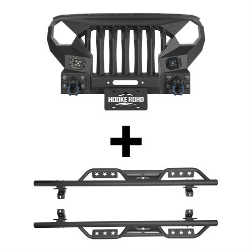 Hooke Road Mad Max Front Bumper with Grill & Side Steps(18-25 Jeep Wrangler JL 4-Door)