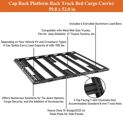 Hooke Road Truck Bed Cargo Carrier Platform Rack for Most Mid-Size Trucks b9914 11