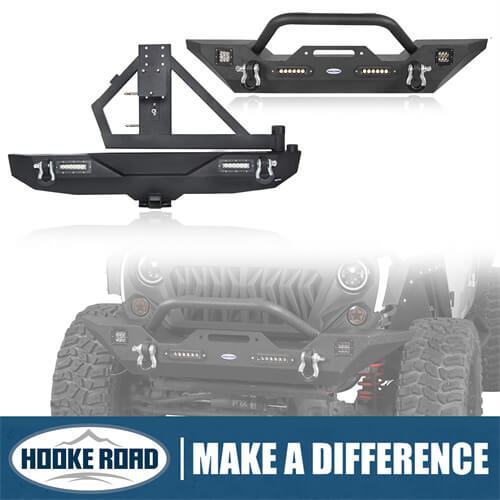 Load image into Gallery viewer, HookeRoad Jeep JK Front Bumper &amp; Rear Bumper Combo for 2007-2018 Jeep Wrangler JK b20283018s 1
