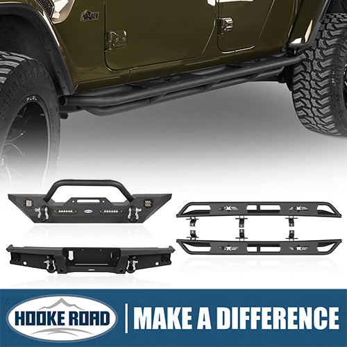 HookeRoad Jeep JT Mid Width Front Bumper / Rear Bumper / Side Steps for 2020-2023 Jeep Gladiator HookeRoad HE.3018+7003+7002 1