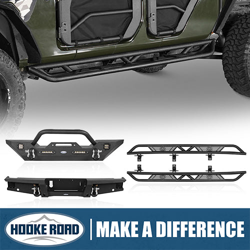 HookeRoad Jeep JT Mid Width Front Bumper / Rear Bumper / Running Boards for 2020-2023 Jeep Gladiator HookeRoad HE.3018-+7003+7000 1