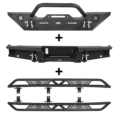 HookeRoad Jeep JT Mid Width Front Bumper / Rear Bumper / Running Boards for 2020-2023 Jeep Gladiator HookeRoad HE.3018-+7003+7000 2