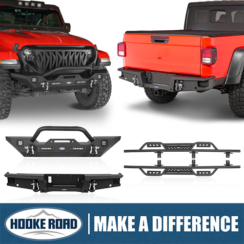 HookeRoad Jeep JT Mid Width Front Bumper / Rear Bumper / Side Steps for 2020-2023 Jeep Gladiator Hooke Road HE.3018+7003+7001 1