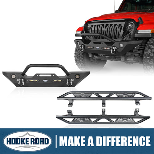 Load image into Gallery viewer, HookeRoad Jeep JL Mid Width Front Bumper &amp; Running Boards for 2018-2023 Jeep Wrangler JL HookeRoad HE.3006+3018 1

