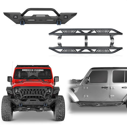 HookeRoad Jeep JL Mid Width Front Bumper & Running Boards for 2018-2023 Jeep Wrangler JL HookeRoad HE.3006+3018 1