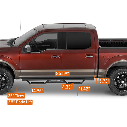 Side Steps for 15-24 Ford F-150 SuperCrew & 17-24 F-250 F-350 Crew Cab Hooke Road b8287 6