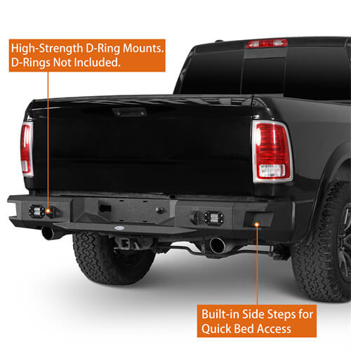 Hooke Road Offroad Aftermarket Rear Bumper w/LED Lights For 2009-2018 Dodge Ram 1500 b6025s 7