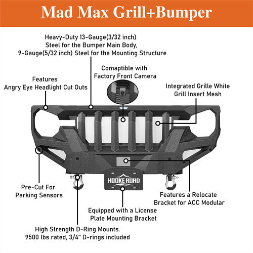 Load image into Gallery viewer, Offroad Mad Max Front Grill Bumper 4x4 Parts For 2021-2023 Ford Bronco - Hooke Road b8921s 20
