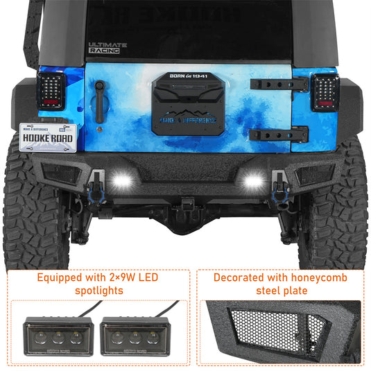 Jeep Wrangler JK Overlanding Rear Bumper with 2" Hitch Receiver Hooke Road b2139s 6