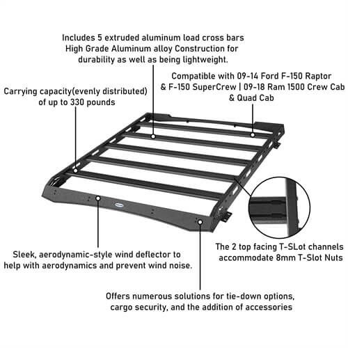 Ford F-150 & 2009-2018 Ram1500 Roof Rack Luggage Rack 4x4 Truck Parts - Hooke Road b9909s 18