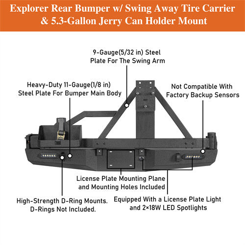 Tacoma Offroad Steel Back Bumper w/Swing Out Tire Carrier For 2005-2015 Toyota Tacoma - Hooke Road b4013s 18