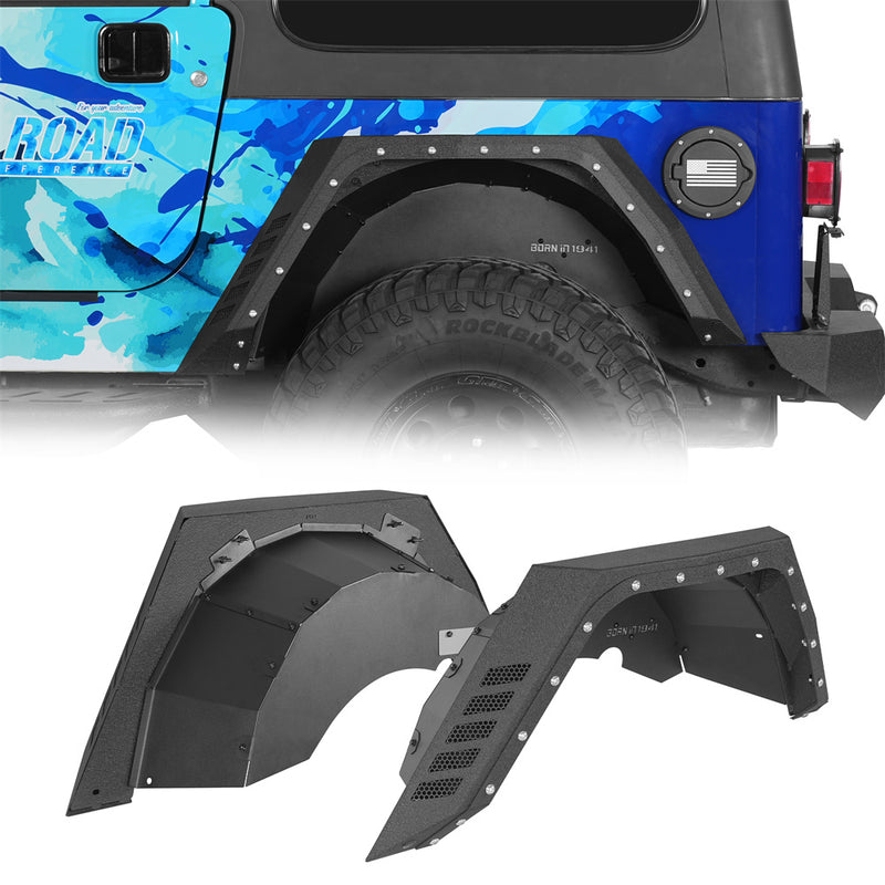 Load image into Gallery viewer, 1997-2006 Jeep Wrangler TJ Rear Fender Flares &amp; Fender Liners Kit Hooke Road b1075 1

