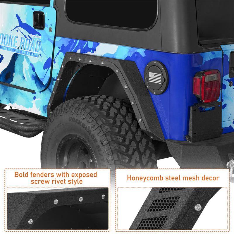 Load image into Gallery viewer, 1997-2006 Jeep Wrangler TJ Rear Fender Flares &amp; Fender Liners Kit Hooke Road b1075 6
