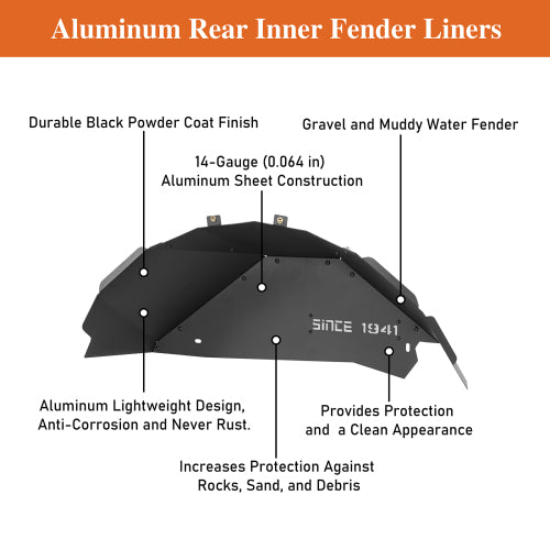 Hooke Road Jeep Wrangler JK Aluminum Rear Inner Fender Liners for 2007-2018 Jeep Wrangler JK b2114s 11