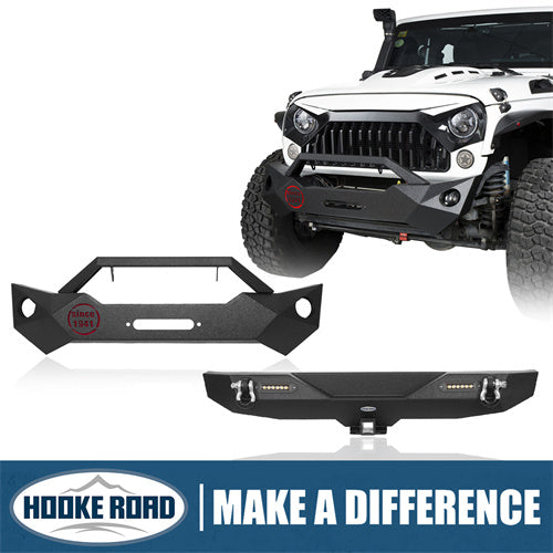 HookeRoad Front Bumper & Different Trail Rear Bumper Combo for 2007-2018 Jeep Wrangler JK JKU Hooke Road HE.2055+HE.2030 1