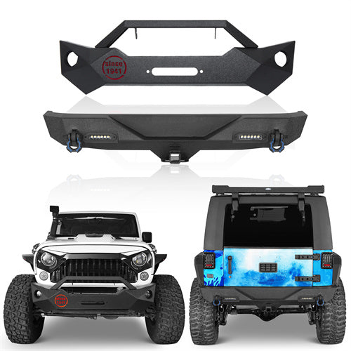 HookeRoad Front Bumper & Different Trail Rear Bumper Combo for 2007-2018 Jeep Wrangler JK JKU Hooke Road HE.2055+HE.2030 2