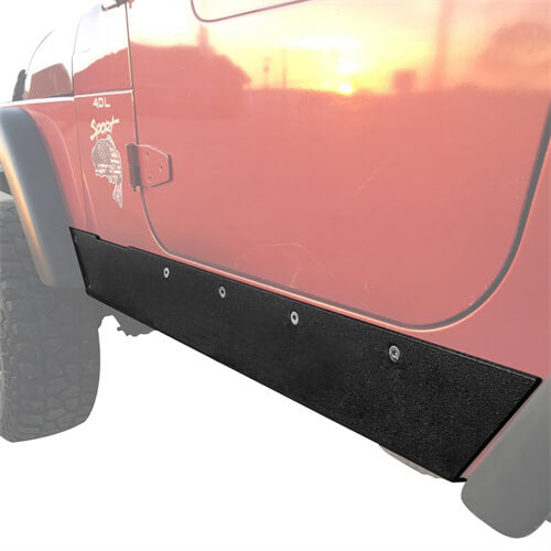 Load image into Gallery viewer, HookeRoad Jeep TJ Textured Steel Rock Slider Rock Guard Body Armor for 1997-2006 Jeep Wrangler TJ b1021 9
