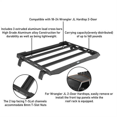 Load image into Gallery viewer, 2018-2024 Jeep Wrangler JL Roof Rack Luggage Rack 4x4 Jeep Parts - Hooke Road b3057s 17
